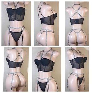 Chic Black Sheer Bra Set with Strappy Details